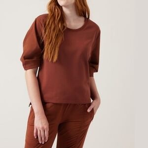 Athleta  Preppy Harlow Hybrid Tee Shirt T-Shirt Puff Sleeves Sz Large